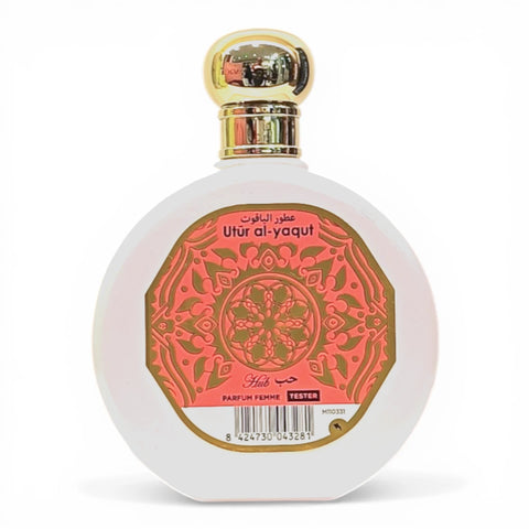 Saphir Utur Al-Yaqut Hub Eau de Parfum Donna 100 ml, flacone su sfondo bianco