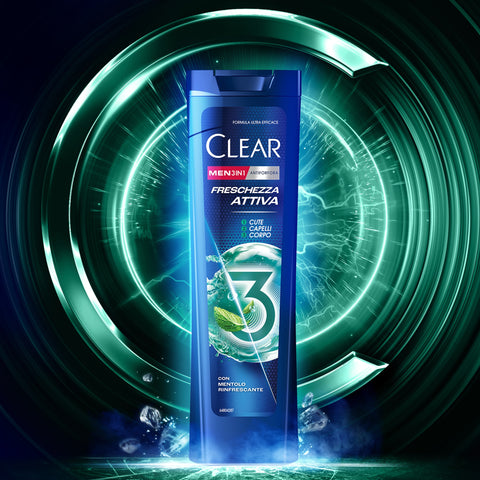 Confezione Clear Men Shampoo Antiforfora 3in1 Freschezza Attiva 225 ml