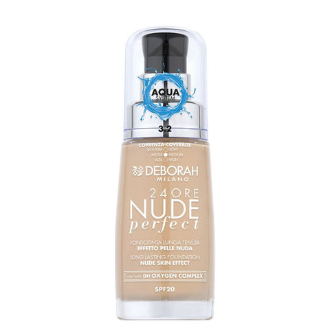 Deborah Milano Fondotinta 24Ore Nude Perfect tonalità 3,2 Hazelnut flacone 30 ml