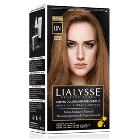 Lialysse Crema Colorante per Capelli con Olio di Argan e Cheratina tonalità 8N Biondo Chiaro