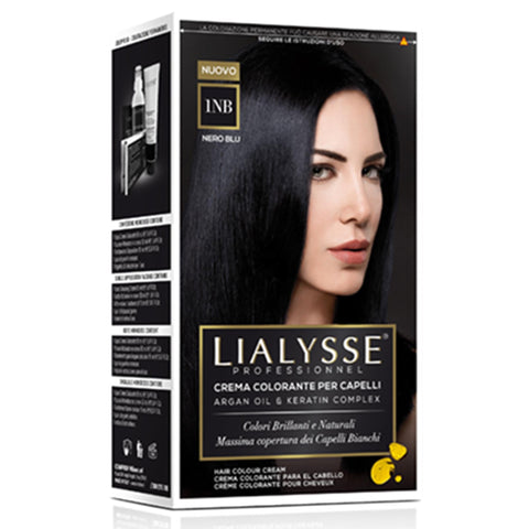 Lialysse Crema Colorante per Capelli con Olio di Argan e Cheratina tonalità 1NB Nero Blu