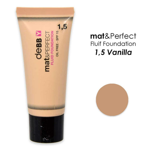 Flacone deBBY fondotinta fluido mat&PERFECT tonalità 1,5 Vanilla, 30 ml