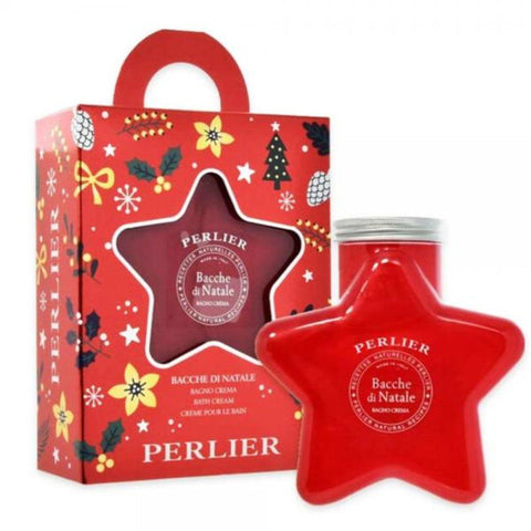Perlier confezione regalo Stella di Natale rossa con Bagno Crema Bacche di Natale 470 ml