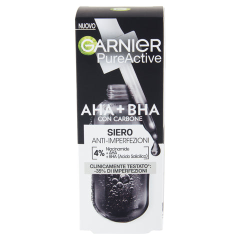 Garnier Skin Active Siero Anti-Imperferzioni AHA+BHA Carbon 30Ml