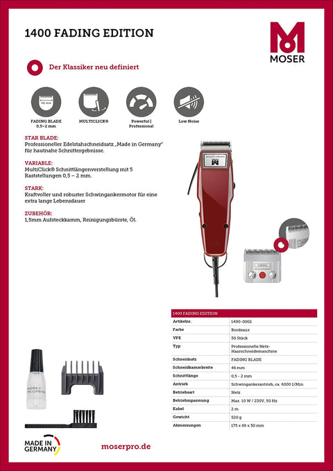 Moser Type 1400 Fading Edition Tosatrice Capelli
