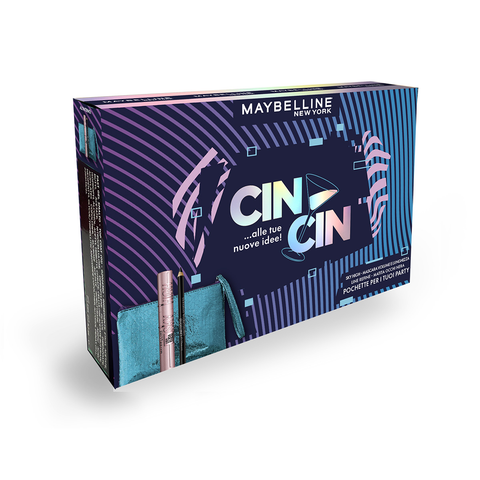 Maybelline cofanetto Cin Cin con mascara Sky High, matita occhi Line Refine nera e pochette