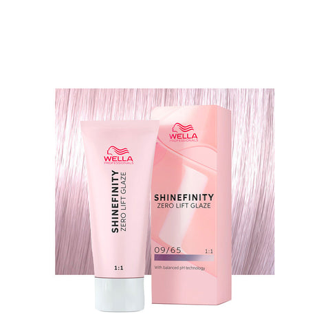 Wella Professionals Shinefinity Zero Lift Glaze 09/65 Pink Shimmer Biondo Chiarissimo Violetto Mogano 60 ml, flacone colore demi-permanente