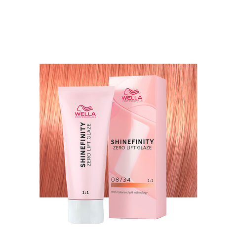 Wella Professionals Shinefinity Zero Lift Glaze 08/34 Spicy Ginger Biondo Chiaro Dorato Rame 60 ml, flacone colore demi-permanente