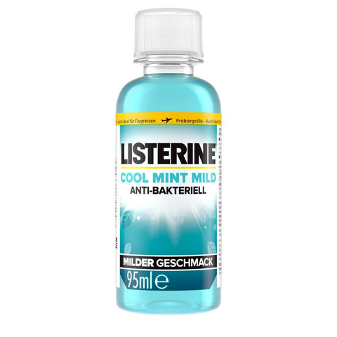 Flacone da 95 ml di collutorio Listerine Cool Mint gusto delicato senza alcol