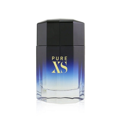 Paco Rabanne Pure XS Eau de Toilette 150 ml, flacone in vetro trasparente con dettagli neri e oro