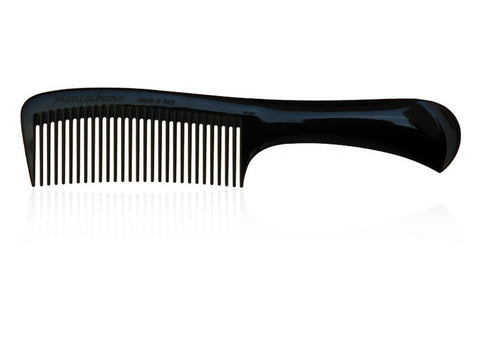 Pettine Montalbano N825 nero con manico e dentatura rada su sfondo bianco
