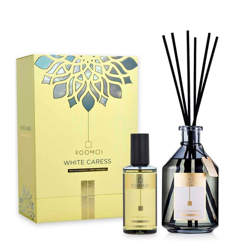 Roomoi White Caress Cofanetto Ambiente 500 ml + 200 ml + Bastoncini