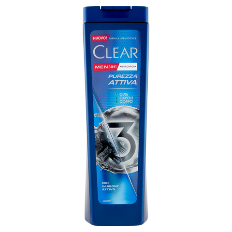 Confezione Clear Men Shampoo Antiforfora 3in1 Purezza Attiva 225 ml