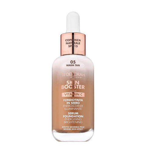 Deborah Milano Skin Booster fondotinta in siero SPF 15 tonalità 05 Warm Tan, flacone in vetro con contagocce 30 ml