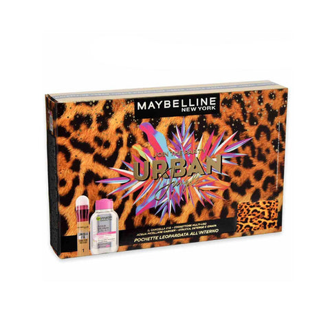 Cofanetto Maybelline Urban Jungle con correttore Il Cancella Età 01 Light, Acqua Micellare Garnier 100 ml e pochette leopardata