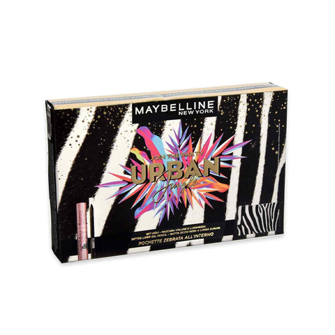 Cofanetto Maybelline Urban Jungle con mascara Sky High, matita occhi Tattoo Liner Gel Pencil nera e pochette zebrata