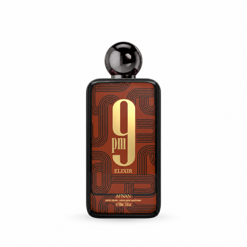 Afnan 9 PM Elixir Extrait de Parfum 100 ml - flacone frontale su fondo bianco