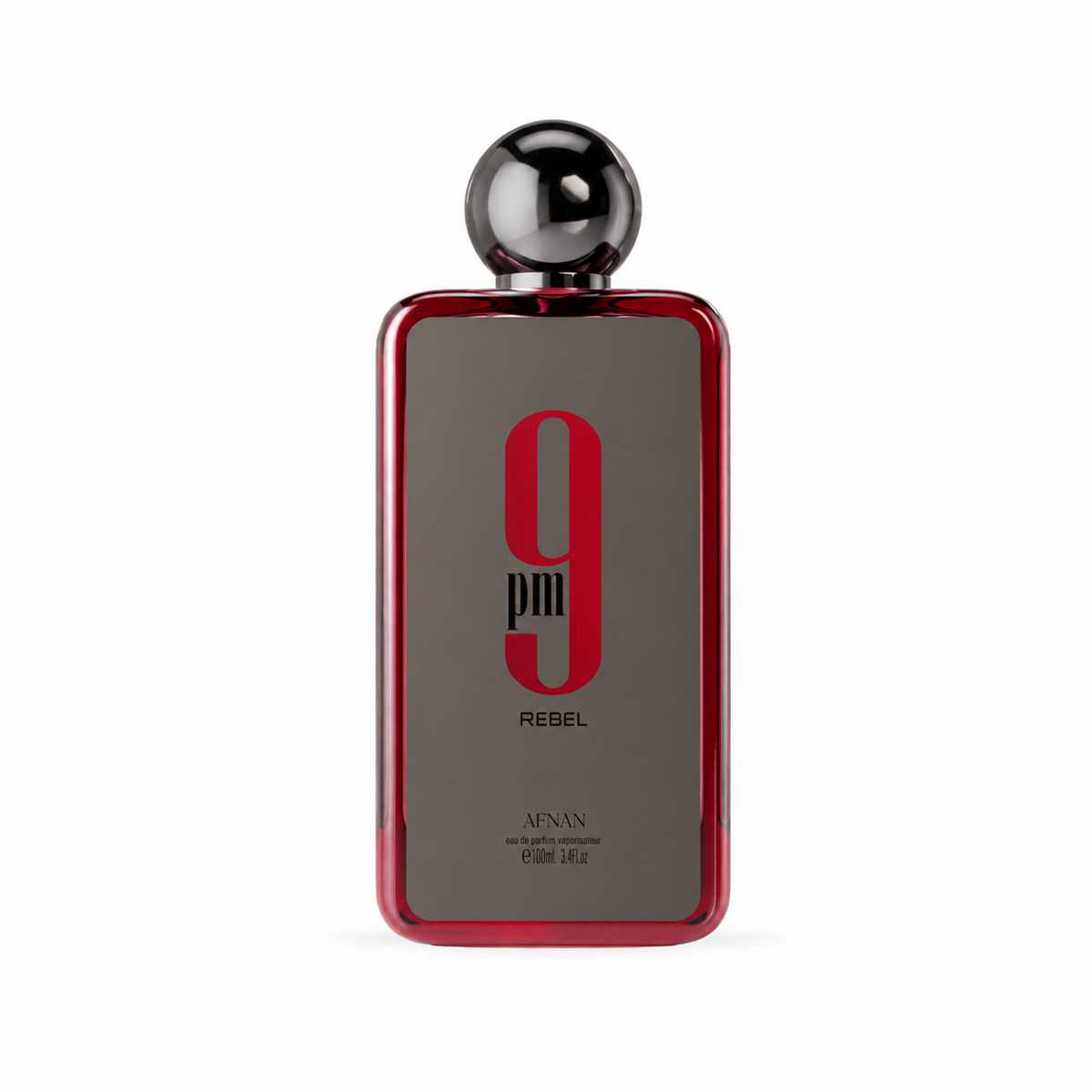 Afnan 9 PM Rebel Eau de Parfum 100 ml - flacone frontale su fondo bianco