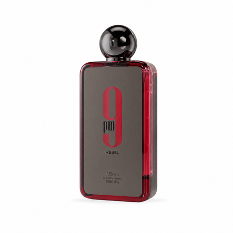 Afnan 9 PM Rebel Eau de Parfum 100 ml - vista di tre quarti su fondo bianco
