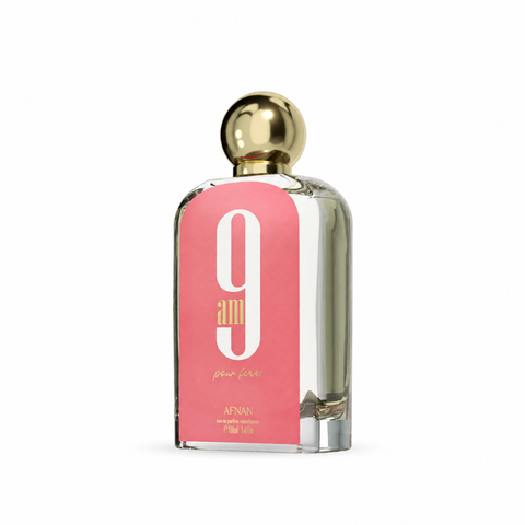 Afnan 9AM Pour Femme Eau de Parfum 100 ml - vista di tre quarti su fondo bianco