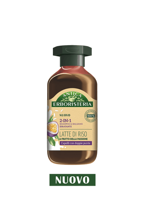 Flacone Antica Erboristeria Shampoo e Balsamo 2in1 Idratante Latte di Riso e Frutto della Passione