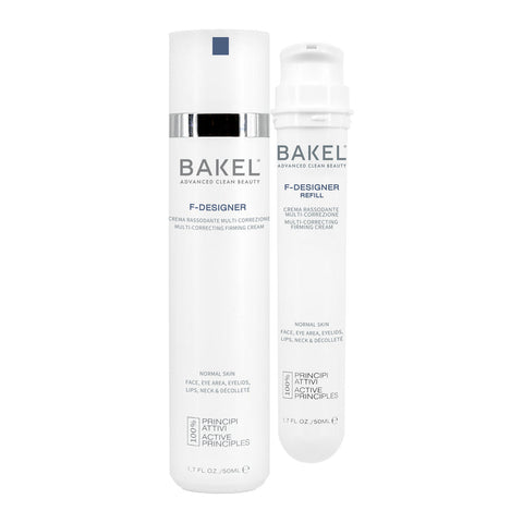 BAKEL F-Designer Normal Skin, confezione Case & Refill, 50 ml, crema rassodante anti-età, su fondo bianco