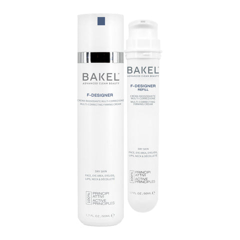 BAKEL F-Designer Dry Skin, confezione Case & Refill, 50 ml, crema rassodante anti-età, su fondo bianco