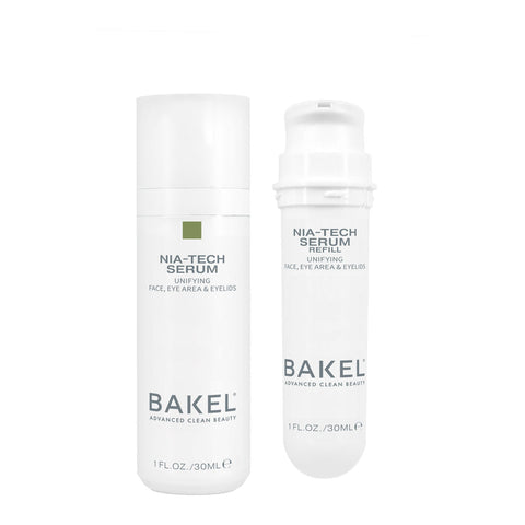 BAKEL Nia-Tech Serum, confezione Case & Refill, 30 ml, siero anti-macchie, su fondo bianco