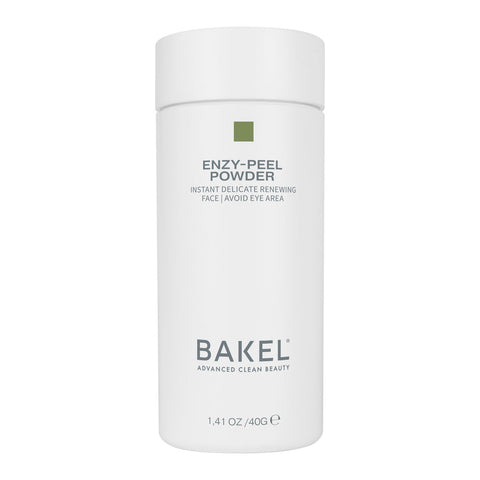 BAKEL Enzy-Peel Powder, 40 g, esfoliante enzimatico in polvere, su fondo bianco
