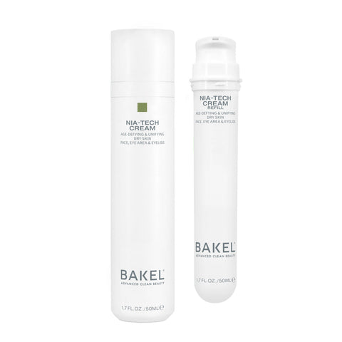 BAKEL Nia-Tech Cream Dry Skin, confezione Case & Refill, 50 ml, crema anti-macchie anti-età, su fondo bianco