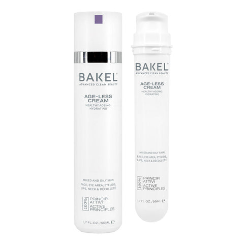 BAKEL Age-Less Cream Hydrating – Oily & Mixed Skin, confezione Case & Refill, 50 ml, emulsione idratante anti-età, su fondo bianco