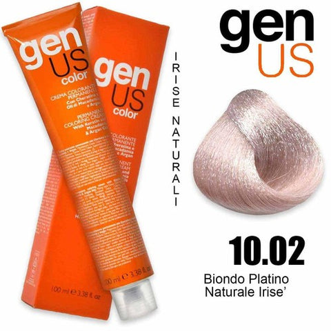 Genus Color 10.02 Biondo Platino Naturale Irisé, crema colorante permanente 100 ml con campione colore