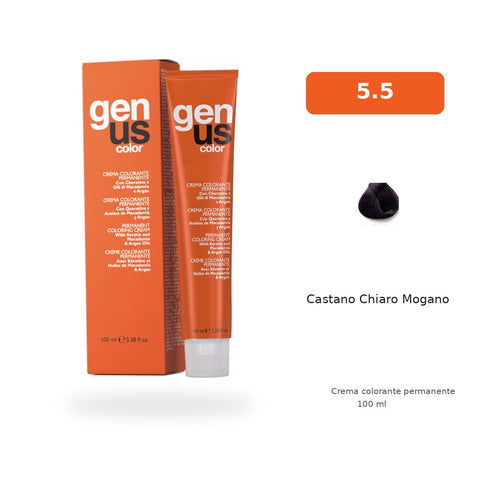 Genus Color 5.5 Castano Chiaro Mogano, crema colorante permanente 100 ml con ciocca colore