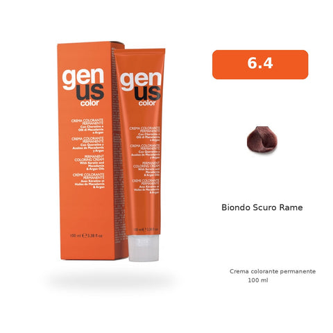 Genus Color 6.4 Biondo Scuro Rame, crema colorante permanente 100 ml con ciocca colore