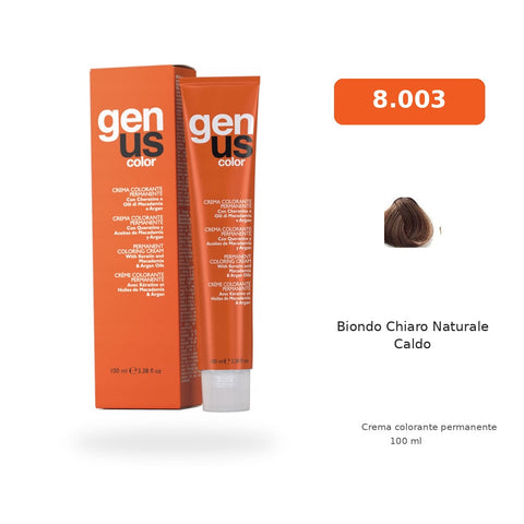 Genus Color 8.003 Biondo Chiaro Naturale Caldo, tubo 100 ml con campione colore indicativo