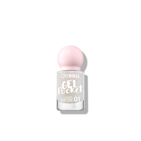 deBBY Smalto Gel Pocket 01 Glitter Silver 4,5 ml, flacone di smalto effetto gel tonalità argento glitter