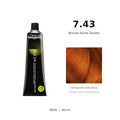 L’Oréal Professionnel INOA 7.43 60 ml, tubo originale e campione colore indicativo su fondo bianco