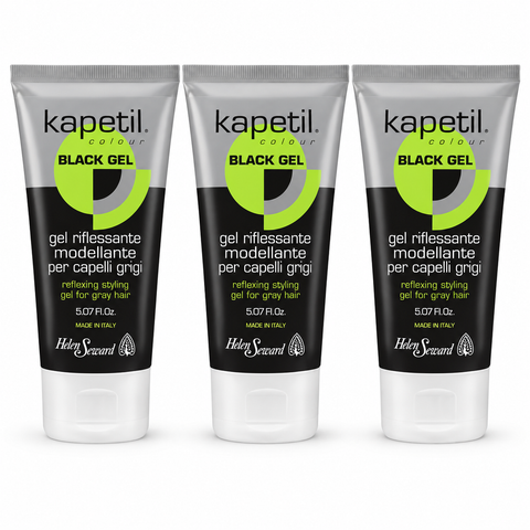 Kit 3 tubi Kapetil Black Gel Riflessante 150 ml su sfondo bianco