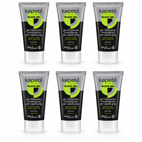 Kit 6 tubi Kapetil Black Gel Riflessante 150 ml su sfondo bianco
