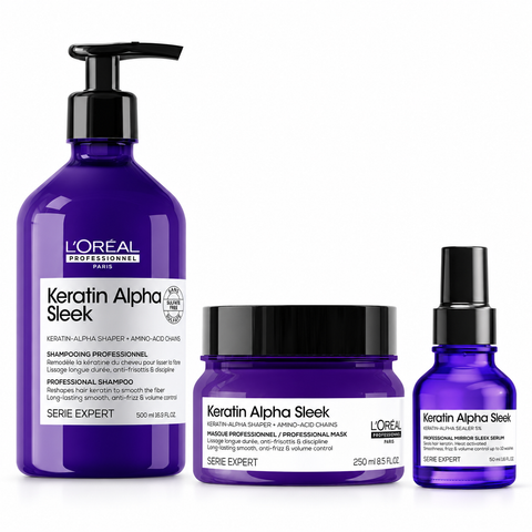 L’Oréal Professionnel Keratin Alpha Sleek Kit Shampoo 500 ml + Maschera 250 ml + Siero Mirror Sleek 50 ml