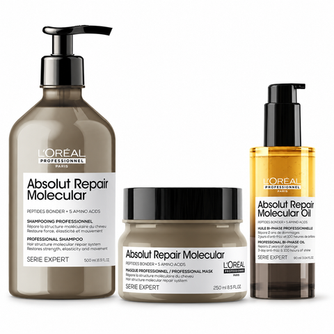 L’Oréal Absolut Repair Molecular Kit Shampoo 500 ml + Maschera 250 ml + Olio bifasico 90 ml