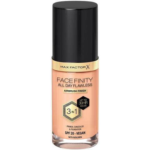 Flacone Max Factor fondotinta Facefinity All Day Flawless 3in1 tonalità N75 Golden, 30 ml