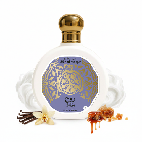 Saphir Utur Al-Yaqut Ruh Eau de Parfum Donna 100 ml, flacone su sfondo bianco
