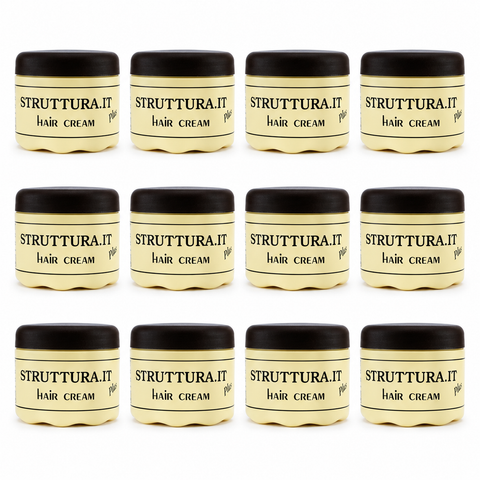 Struttura Hair Cream Plus kit da 12 vasetti di 500 ml su sfondo bianco