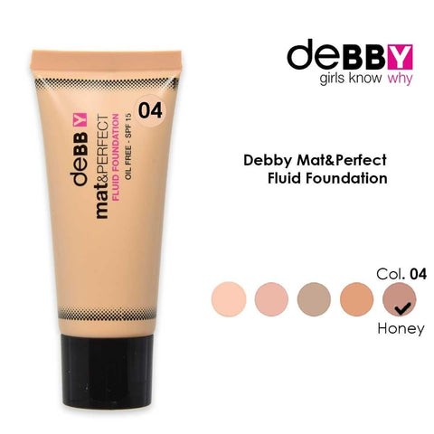Flacone deBBY fondotinta fluido mat&PERFECT tonalità 04 Honey, 30 ml